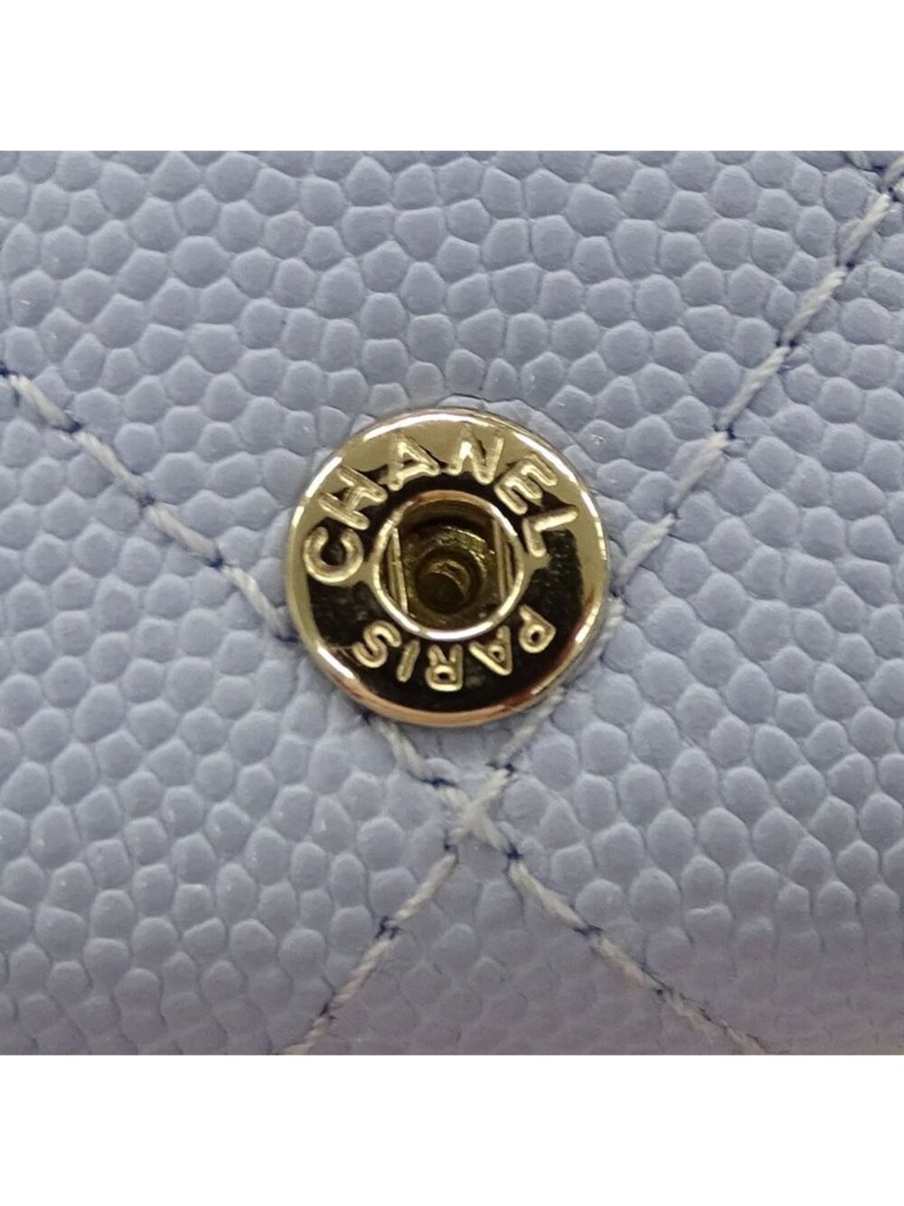 Chanel Wallet Trifold Caviar Leather Quilted Light Blue Gold Compact Mini - Picture 15 of 15